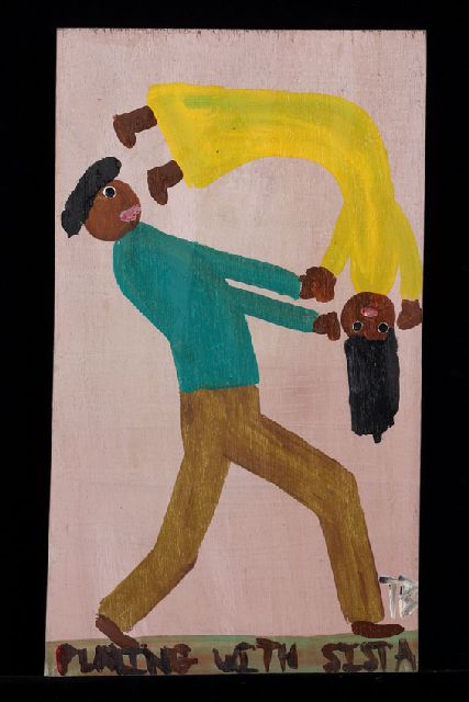 Brown T.  | Playing with sista, Acryl auf Holz 53,0 x 30,0 cm, Unterzeichnet u.r. mit Initialen