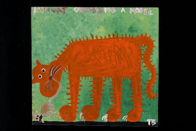 Brown T.  | My cat catching a mouse, Acryl auf Holz 34,0 x 37,0 cm, Unterzeichnet u.r. mit Initialen