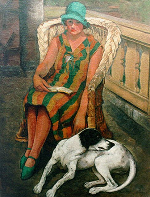 Meurs H.H.  | A lady and her dog, Öl auf Leinwand 116,2 x 90,0 cm, signed l.r. und dated 1925