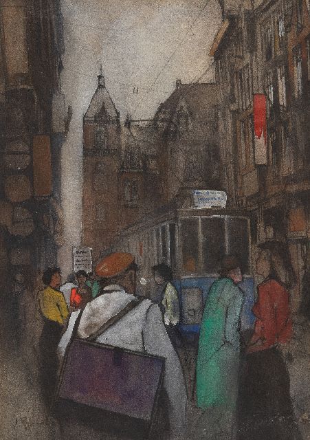 Jan Rijlaarsdam | Der Leidsestraat in Amsterdam, Pastell und Aquarell auf Papier, 28,2 x 20,2 cm, Unterzeichnet u.l.