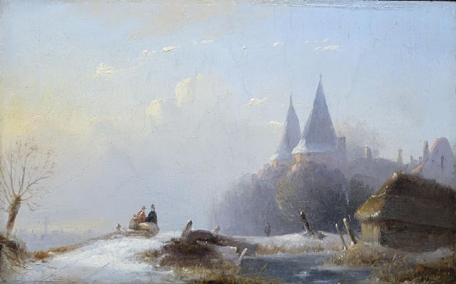 Abraham van der Wayen Pieterszen | Stadttor in verschneiter Landschaft, Öl auf Holz, 14,3 x 22,4 cm