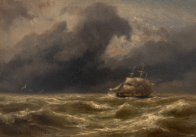 Jan H.B. Koekkoek | Dreimaster auf See im Sturm, Öl auf Holz, 17,0 x 23,8 cm, Unterzeichnet u.l. und datiert 1891
