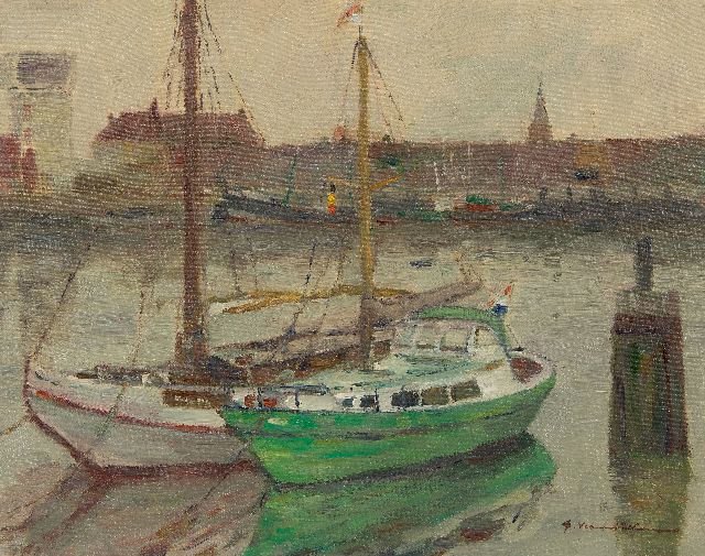 Hambüchen G.  | Segelschiffe im belgischen Hafen, Öl auf Leinwand 40,1 x 50,2 cm, Unterzeichnet u.r. und ohne Rahmen