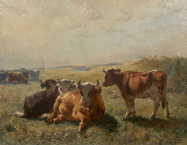 Jan de Haas | Sommerlandschaft mit Vieh, Öl auf Leinwand, 69,5 x 89,7 cm, Unterzeichnet u.r.