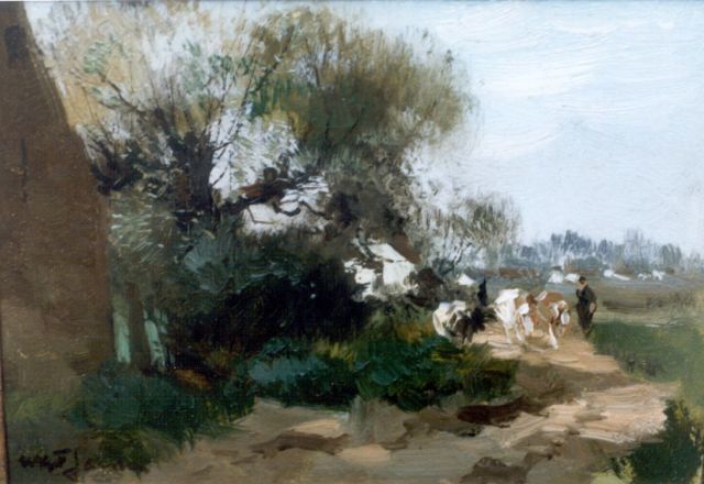 Willem George Frederik Jansen | A herdsman with cattle, Öl auf Holz, 15,1 x 21,6 cm, signed l.l.