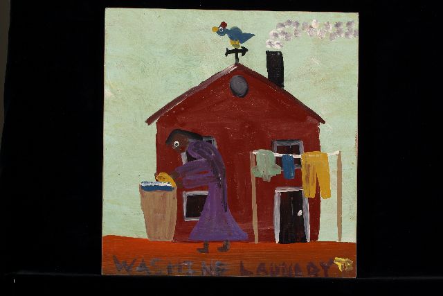 Tim Brown | Washing laundry, Acryl auf Holz, 40,0 x 39,0 cm, Unterzeichnet u.r. mit Initialen
