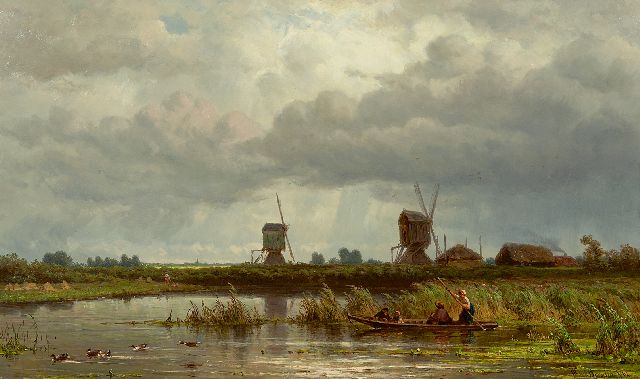 Jan Willem van Borselen | Sommerliche Wasserlandschaft mit Gesellschaft in einem Boot, Öl auf Holz, 33,3 x 55,4 cm, Unterzeichnet r.u. und datiert '62