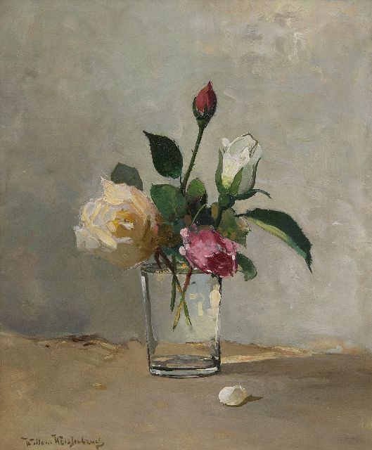 Willem Weissenbruch | Stillleben mit Rosen im Glas, Öl auf Leinwand, 31,9 x 27,0 cm, Unterzeichnet u.l.
