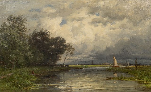 Borselen J.W. van | Blick auf den See bei Nieuwkoop, Öl auf Leinwand 66,1 x 106,3 cm, Unterzeichnet u.r.