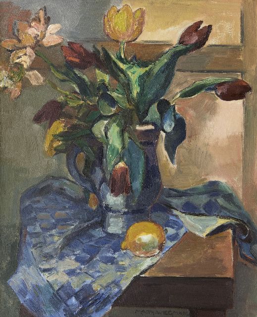 Matthieu Wiegman | Stilleben mit Tulpen und einer Zitrone, Öl auf Leinwand, 61,4 x 50,1 cm, Unterzeichnet M.u.