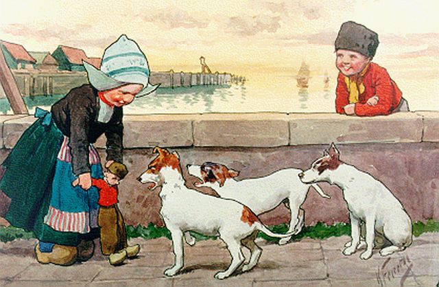 Karl Feiertag | Children on a quay, Volendam, Aquarell auf Papier, 17,5 x 27,6 cm, signed l.r.