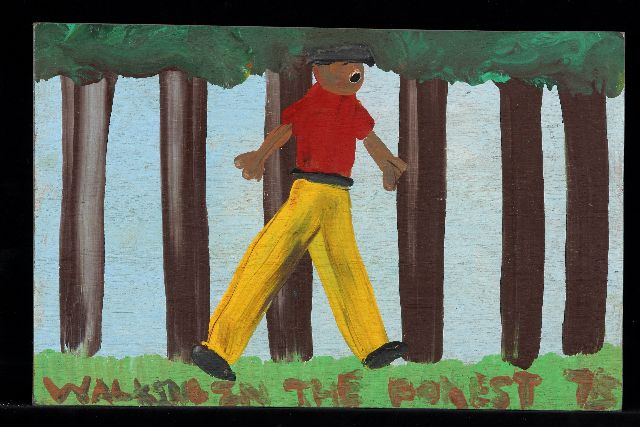 Brown T.  | Walking in the forest, Acryl auf Holz 26,0 x 40,0 cm, Unterzeichnet u.r. mit Initialen