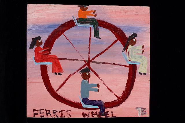 Brown T.  | Ferris wheel, Acryl auf Holz 37,0 x 40,0 cm