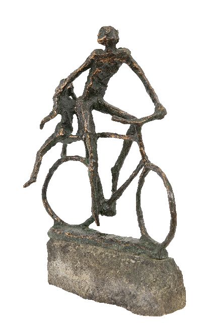 Jits Bakker | Auf der Rückseite des Fahrrads, Bronze, 27,3 x 18,8 cm, Unterzeichnet auf der Basis