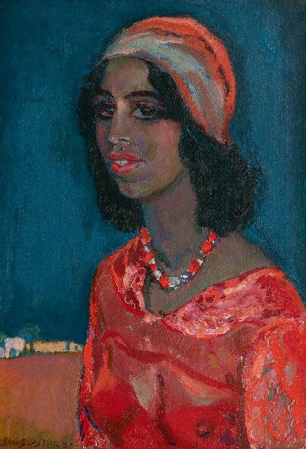 Jan Sluijters | Frau in roter Bluse, Öl auf Leinwand, 66,0 x 46,0 cm, Unterzeichnet u.l. und auf der Leinwand im Verso und zu datieren um 1925