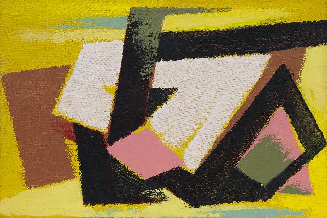 Frieda Hunziker | Komposition, Öl auf Leinwand, 39,4 x 59,3 cm, zu datieren 1950