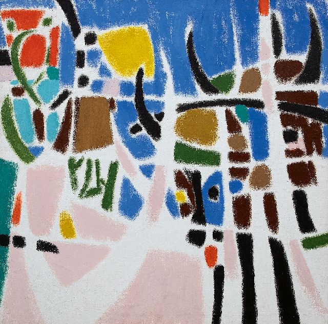 Frieda Hunziker | Ziegen hinter Zäunen, Öl auf Leinwand, 100,0 x 100,0 cm, Unterzeichnet im Verso und zu datieren 1953