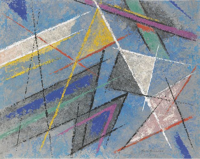 Ger Gerrits | Komposition mit Dreiecken, Pastell und Gouache auf Papier, 42,0 x 53,0 cm, Unterzeichnet u.r. und datiert 27.8.53.
