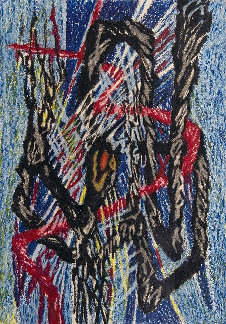 Frieda Hunziker | Komposition, Wachskreide auf Papier, 50,1 x 35,3 cm, Unterzeichnet im Verso
