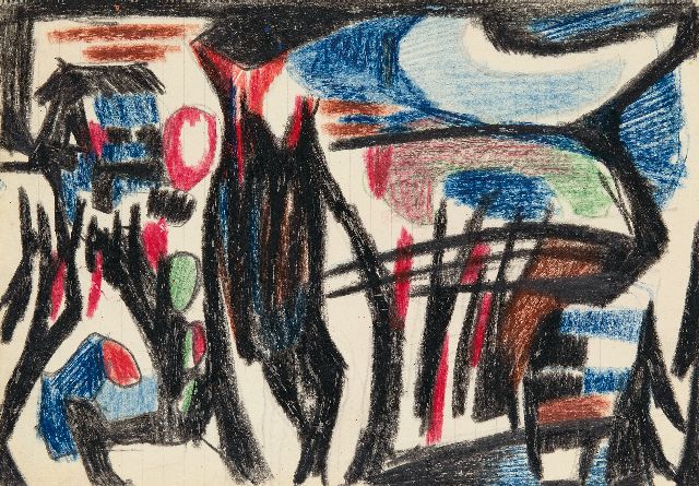 Frieda Hunziker | Landschaft, Wachskreide auf Papier, 19,4 x 26,9 cm, ohne Rahmen