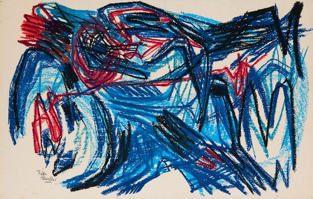 Frieda Hunziker | Das Monster, Wachskreide auf Papier, 50,2 x 78,3 cm, Unterzeichnet u.l. und zu datieren 1961