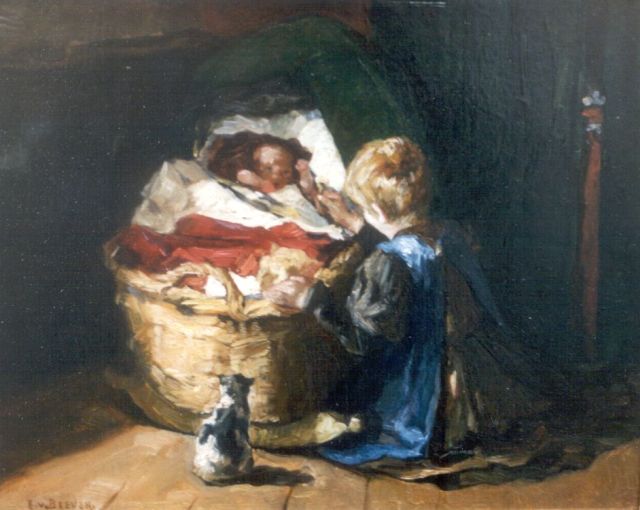 'Emanuël' Samson van Beever | The new baby, Öl auf Holz, 25,0 x 31,5 cm, signed l.l.