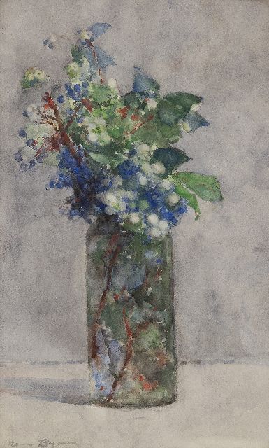 Herman Bogman jr. | Blühende Zweige in einer Vase, Aquarell auf Papier, 49,5 x 30,5 cm, Unterzeichnet u.l.