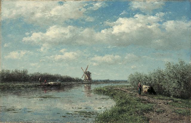 Willem Roelofs | Der 't Hoog- en Groenland Mühle bei Baambrugge, Öl auf Leinwand, 46,9 x 72,9 cm, Unterzeichnet u.r.