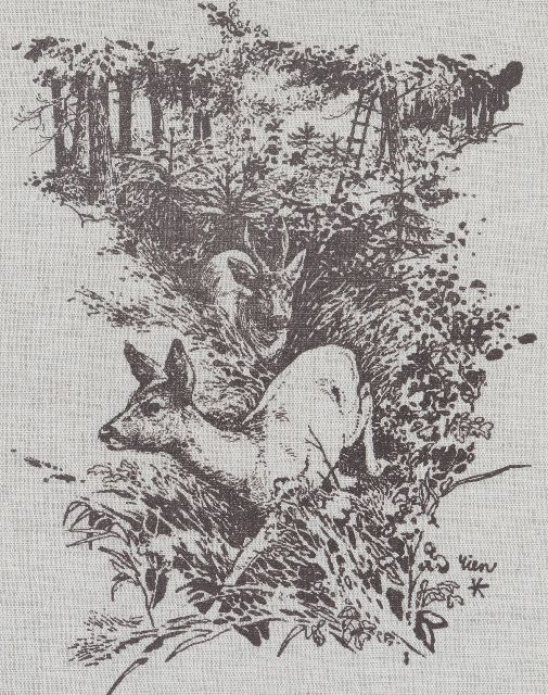 Rien Poortvliet | Zwei Hirsche, print on canvas, 32,0 x 25,5 cm, Unterzeichnet u.r.