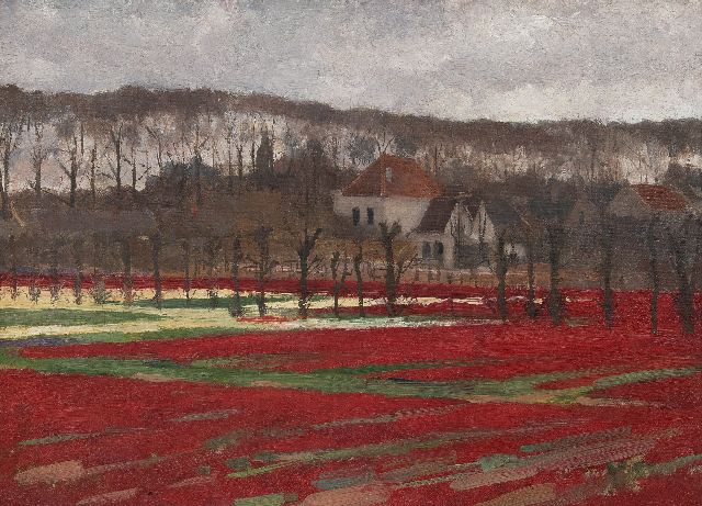 Ferdinand Hart Nibbrig | Bauernhof mit Blumenfeldern in der Nähe von Bennebroek, Öl auf Leinwand, 40,5 x 56,2 cm, Unterzeichnet vage u.r. und zu datieren ca. 1893