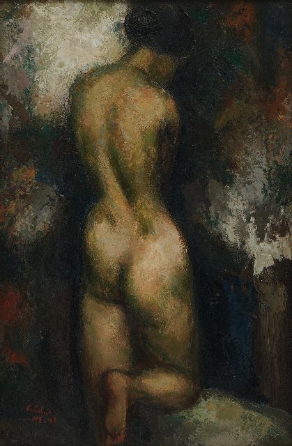 Toon Kelder | Nackt von hinten gesehen, Öl auf Holz, 36,2 x 24,1 cm, Unterzeichnet u.l. und datiert 45-46