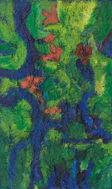 Gerrit Benner | Mann auf einem blauen Pferd und Blumen, Öl auf Leinwand, 99,5 x 59,3 cm, Unterzeichnet im Verso und zu datieren um 1959