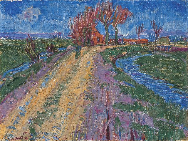 Johan Dijkstra | A country road by Beijum, Öl auf Leinwand, 28,0 x 37,5 cm, Unterzeichnet l.u. und zu datieren 1929-1931