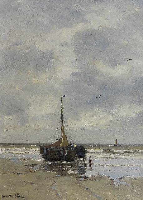 Morgenstjerne Munthe | Das Laden der Netze, Öl auf Holz, 39,2 x 29,6 cm, Unterzeichnet u.l.