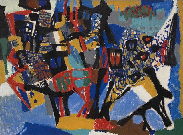 Frieda Hunziker | Tiere IV, Öl auf Leinwand, 99,5 x 134,6 cm, Unterzeichnet auf Keilrahmen und zu datieren 1955