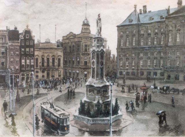 Tinus de Jongh | View of the Dam, Amsterdam, Aquarell auf Papier, 16,5 x 22,5 cm, signed l.r. und dated 1912