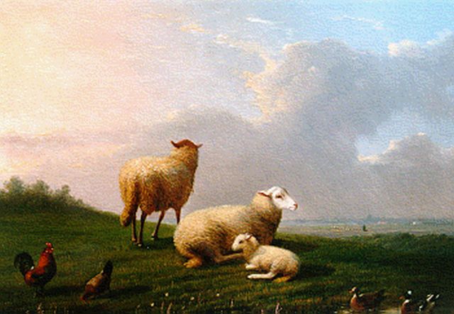 Frans van Severdonck | Sheep, a lamb, chickens and ducks in a landscape, Öl auf Leinwand, 17,6 x 24,0 cm, signed l.l. und dated 1864