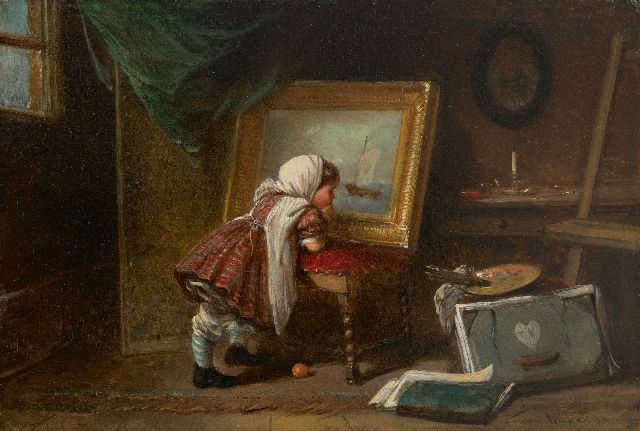 Mari ten Kate | Die junge Kunstliebhaber, Öl auf Holz, 14,9 x 21,8 cm, Unterzeichnet u.r. und mit Initialen auf der Zeichnungsmappe