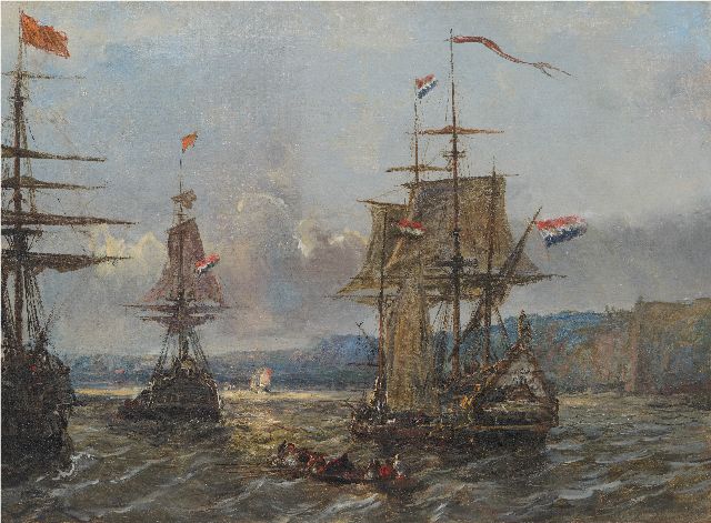 Johan Barthold Jongkind |   Niederländische Schiffe vor der englischen Küste, Öl auf Leinwand, 58,1 x 80,2 cm, Unterzeichnet u.r. und datiert 1864