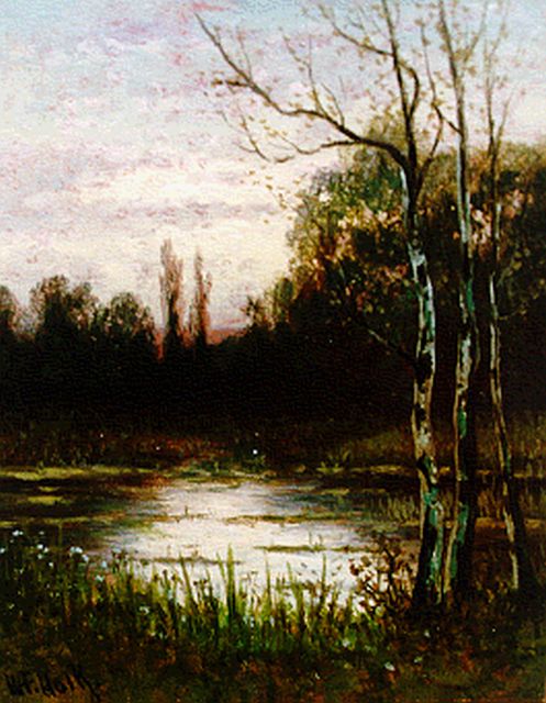 Willem Frederik Hulk | A forest pond, Öl auf Holz, 12,7 x 10,3 cm, signed l.l.