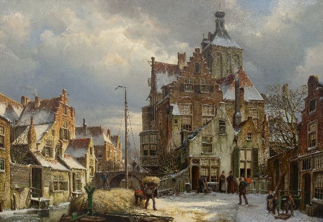 Willem Koekkoek | Winterstraßenszene Culemborg, Öl auf Leinwand, 86,5 x 125,3 cm, Unterzeichnet u.r. und zu datieren ca. 1885
