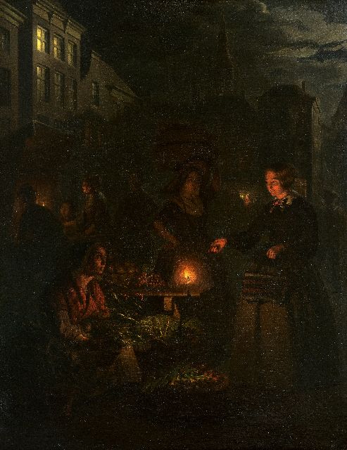 Schendel P. van | Marktszene auf dem Grote Markt im Haag, Öl auf Leinwand 66,5 x 51,2 cm, zu datieren 1855-1860