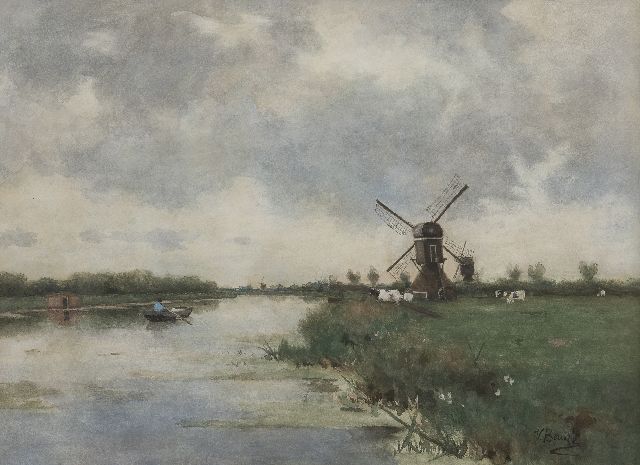 Victor Bauffe | Mühle an einem Polderkanal, Aquarell und Gouache auf Papier, 46,6 x 65,2 cm, Unterzeichnet r.u.