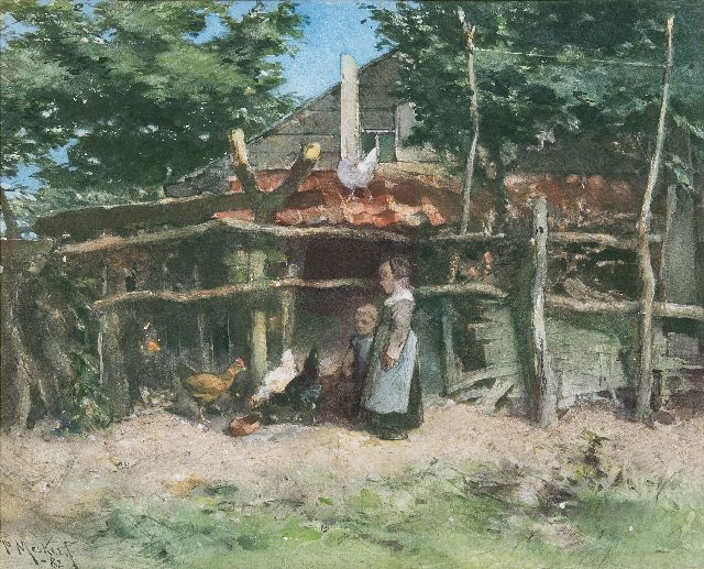 Mesker T.L.  | Beim Hühnerstall, Aquarell auf Papier 32,5 x 39,5 cm, Unterzeichnet l.u. und datiert '82