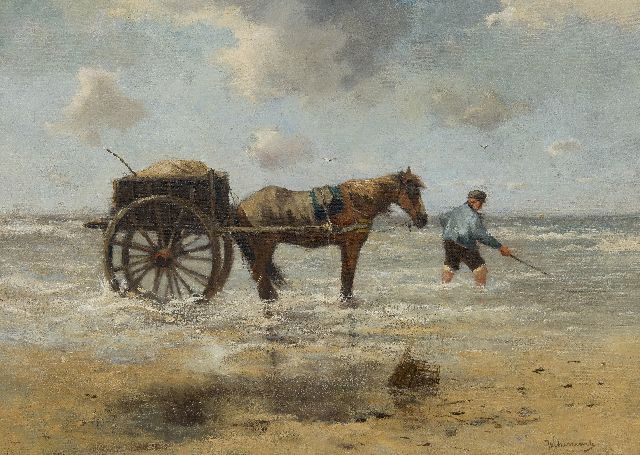 Johan Frederik Cornelis Scherrewitz | Garnelenfischer, Öl auf Leinwand, 60,2 x 85,0 cm, Unterzeichnet u.r.
