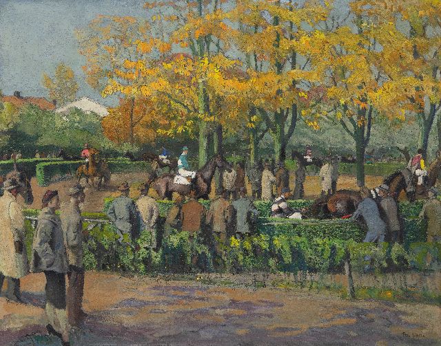 Pol Dom | Zuschauer beim Anschauen der Rennpferde auf der Koppel der Galopprennbahn Duindigt in Wassenaar, Öl auf Leinwand, 65,7 x 81,8 cm, Unterzeichnet u.r. und auf den Keilrahmen