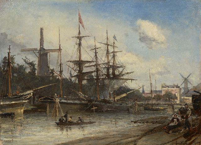 Johan Barthold Jongkind | Schiffe, im Hafen von Rotterdam, Öl auf Leinwand, 42,0 x 56,1 cm, Unterzeichnet u.r. und datiert 1857
