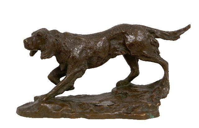 Engelse School, begin 20e eeuw   | Irischer Setter, Bronze 12,1 x 35,3 cm, datiert October 1914