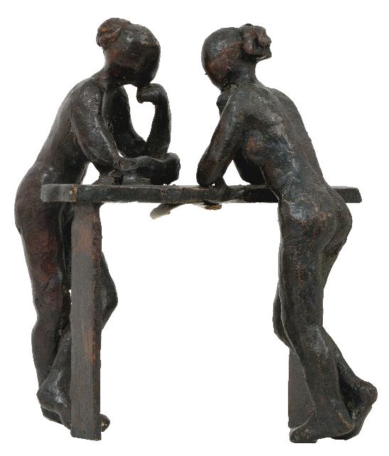 Hoek de Reus E.  | Ein nettes Gespräch, Bronze 16,4 x 15,6 cm