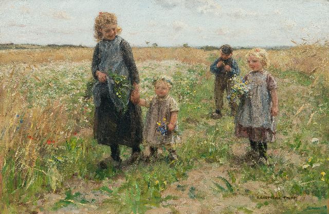 Jan Zoetelief Tromp | Blumen pflücken, Öl auf Leinwand, 64,8 x 98,7 cm, Unterzeichnet u.r.